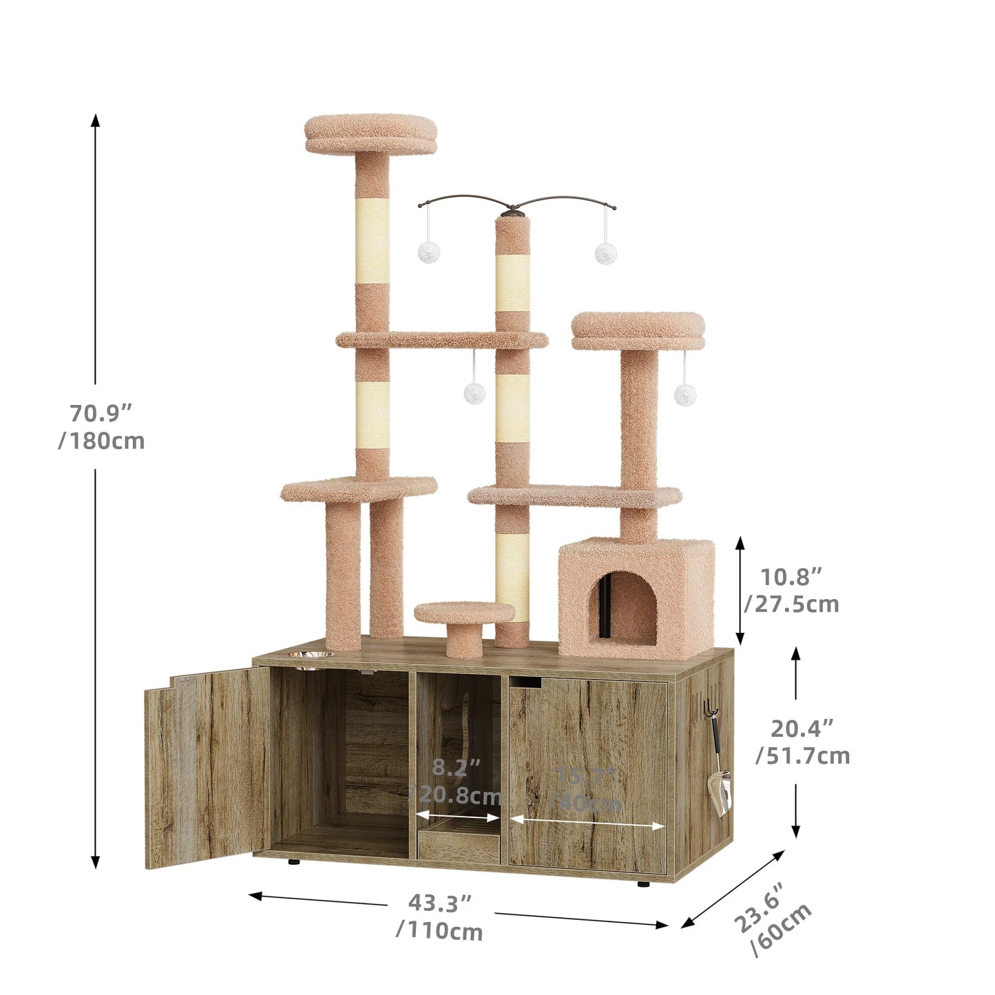 Wood Cat Tree Tower Condo w/Litter Box Enclosure Furniture