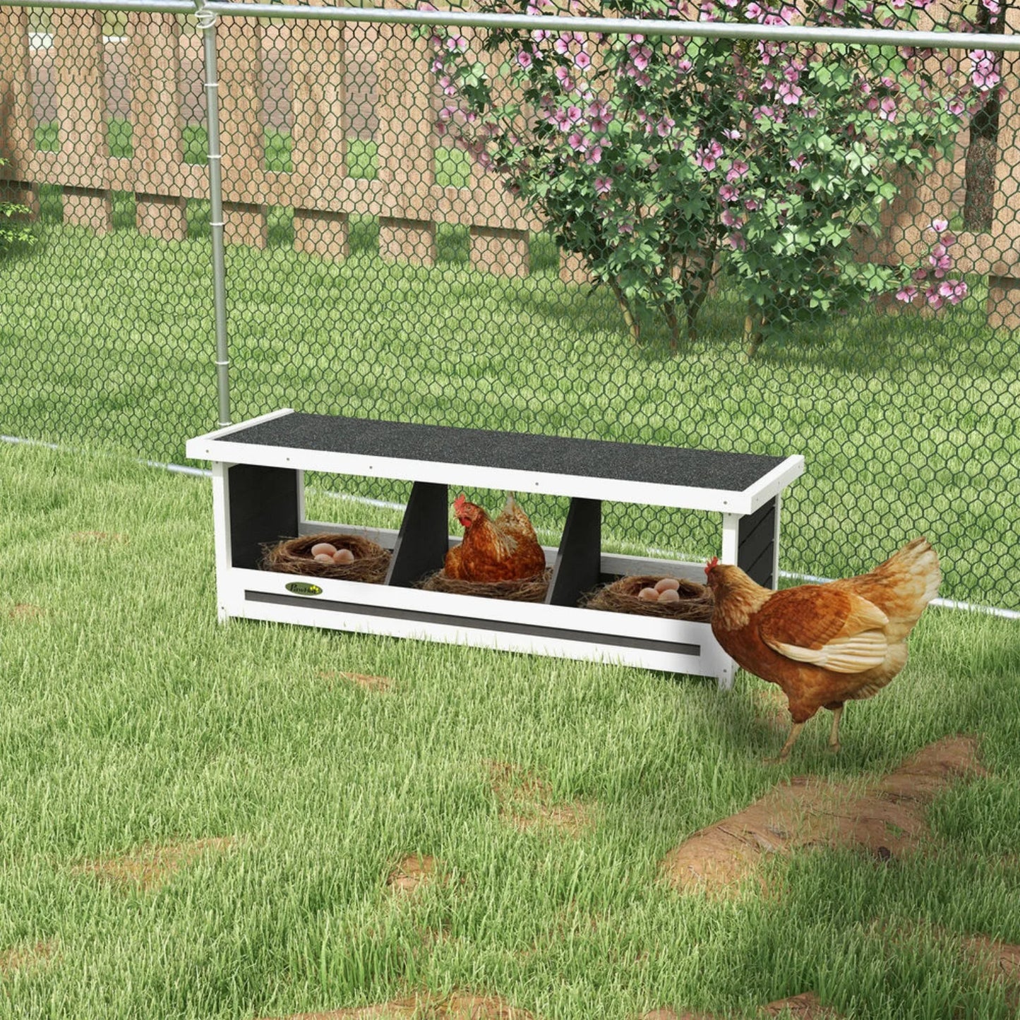 Wood Nesting Boxes 3 Hole Egg Laying Box with Roof