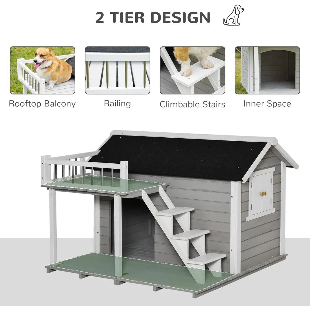 Outdoor Wooden Dog Kennel with Ladder