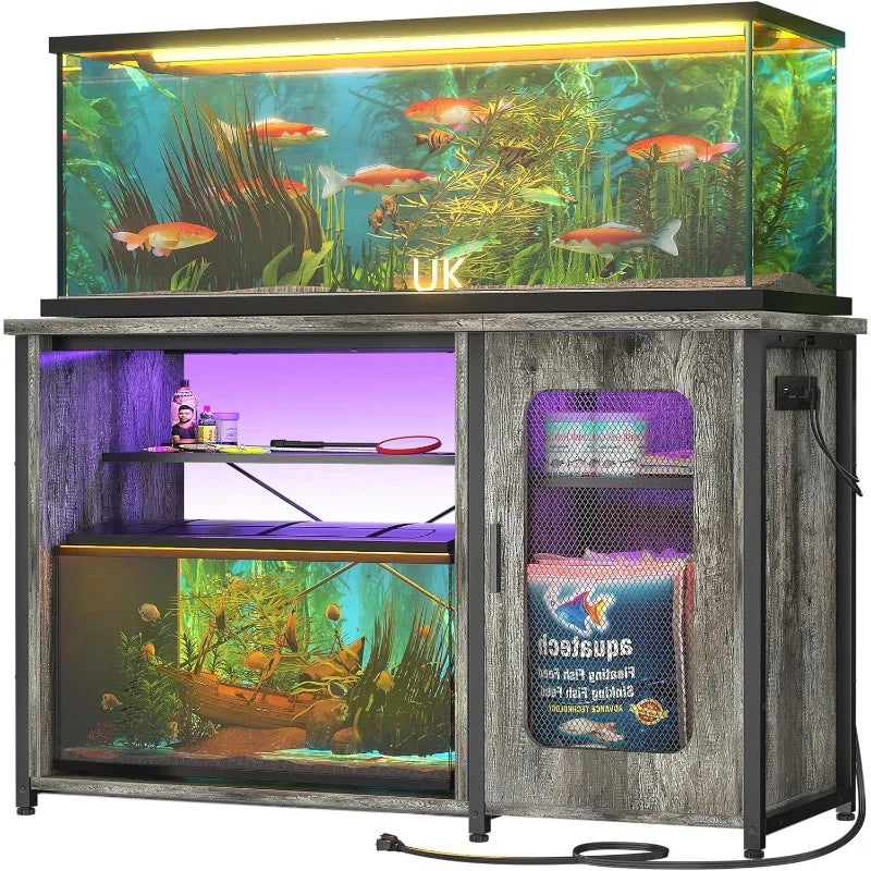 Aquarium Stand with Power Outlets & LED Light