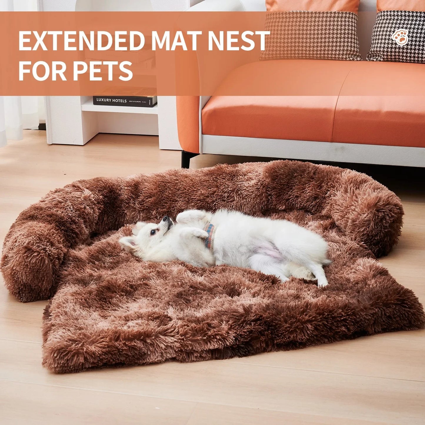 Calming Dog Bed Fluffy Plush Dog Mat for Furniture Protection