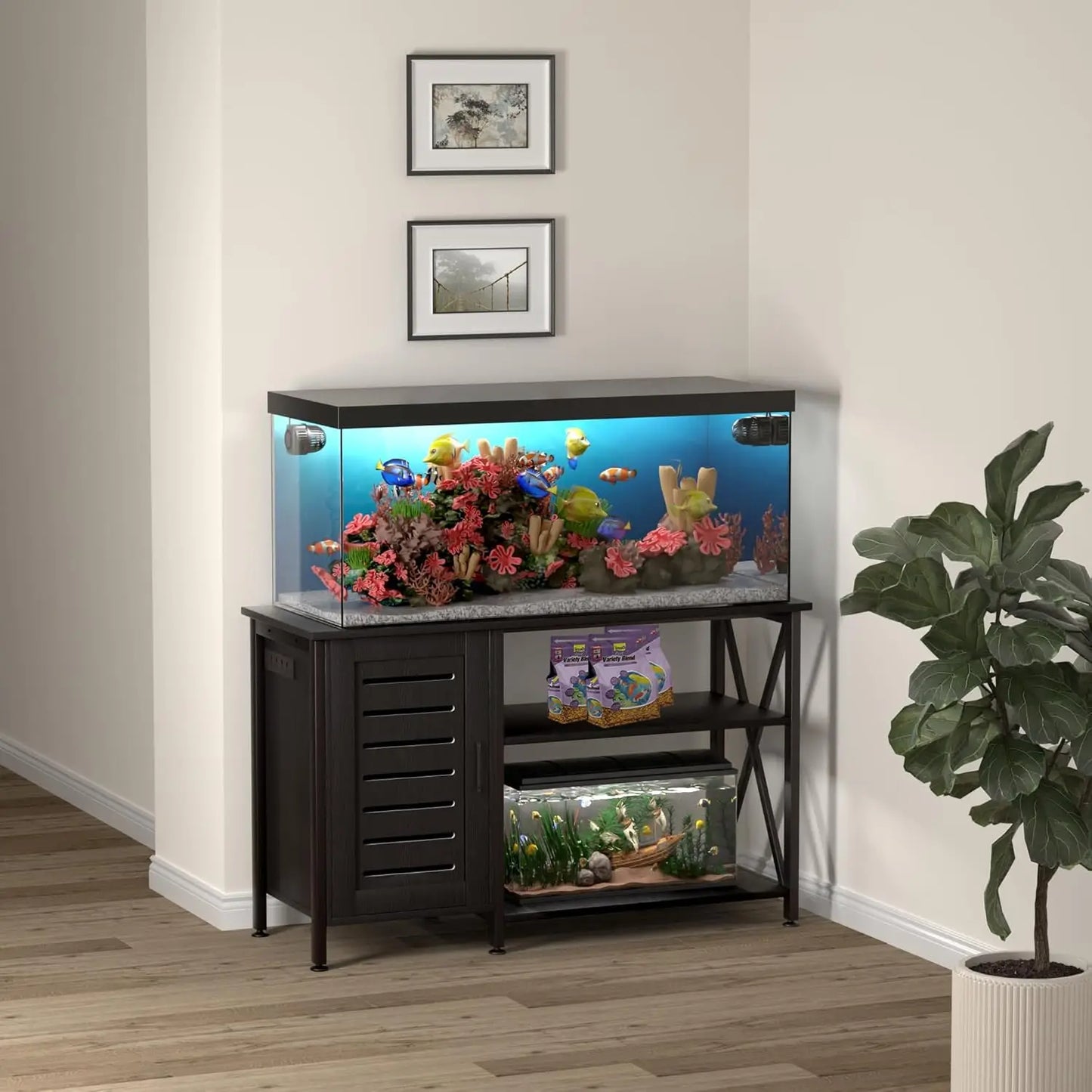 Aquarium Stand with Power Outlets and Cabinet