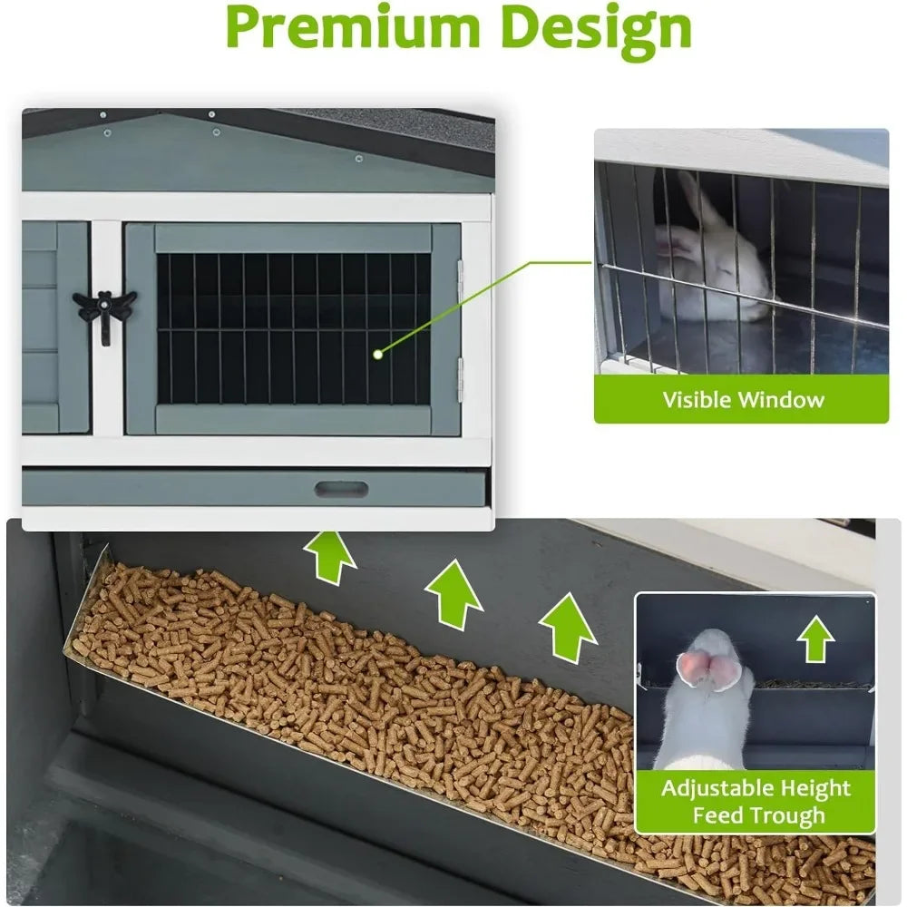 Outdoor Rabbit Cage with 2-Level Area Waterproof Roof