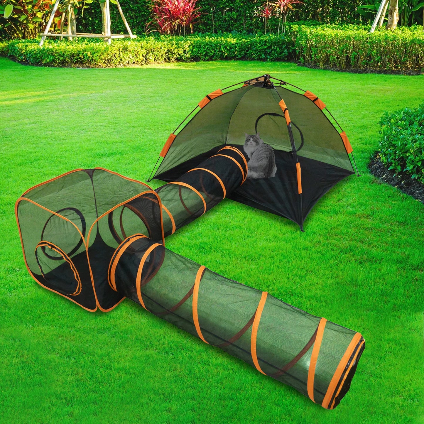 Outdoor Portable Cat Playpen with Cat Tunnel