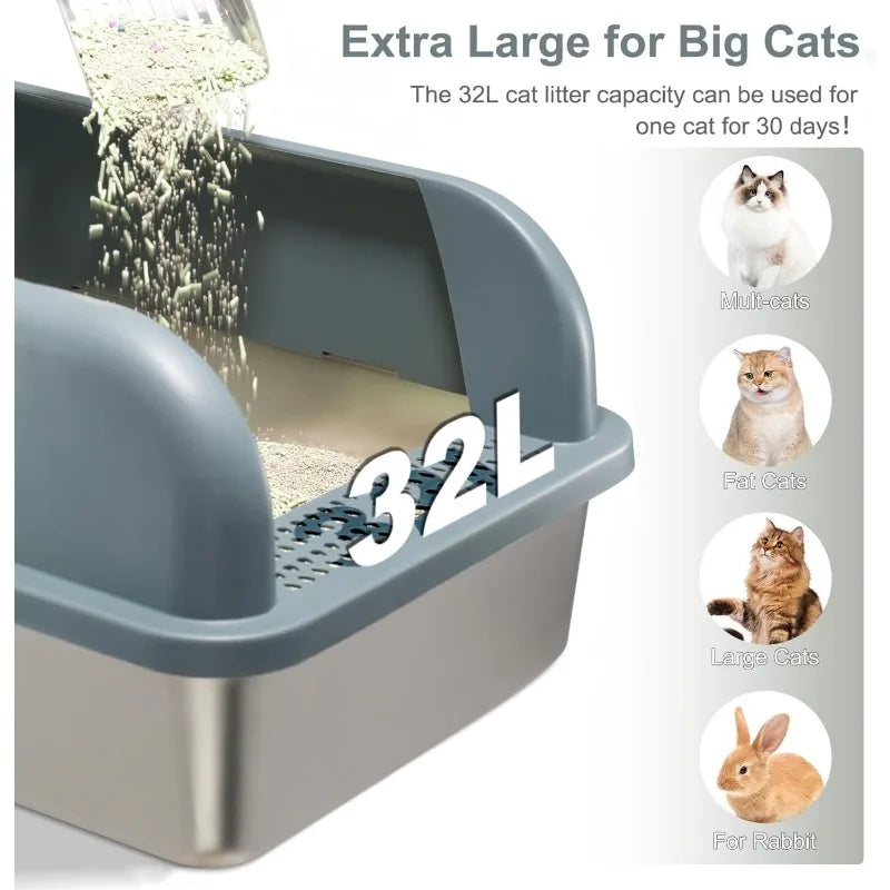 Enclosed Metal Litter Box High Sided, Easy Cleaning, For Large Cats