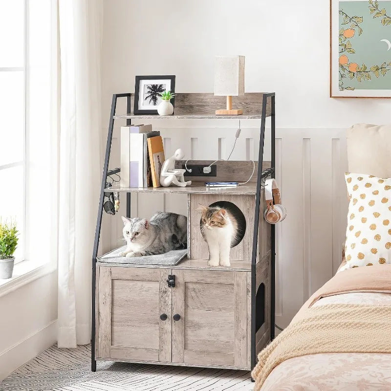 Tall Litter Box Enclosure with 2 Storage Shelves