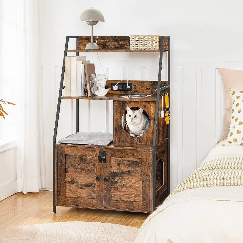 Tall Litter Box Enclosure with 2 Storage Shelves