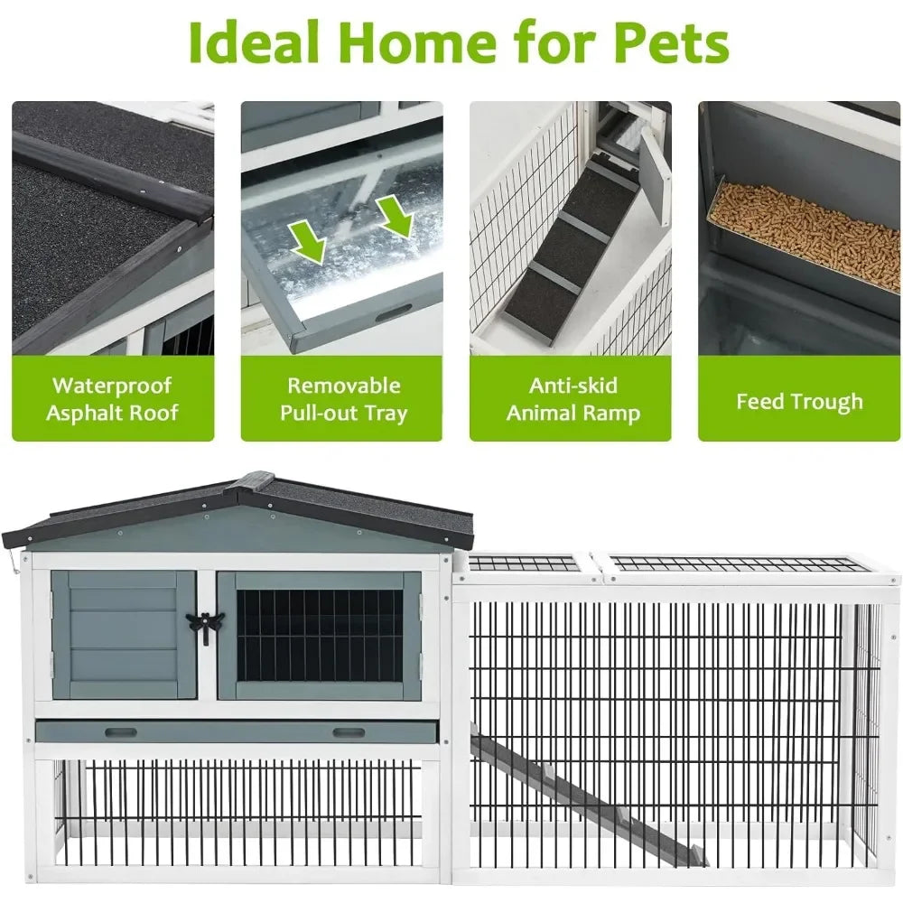 Outdoor Rabbit Cage with 2-Level Area Waterproof Roof