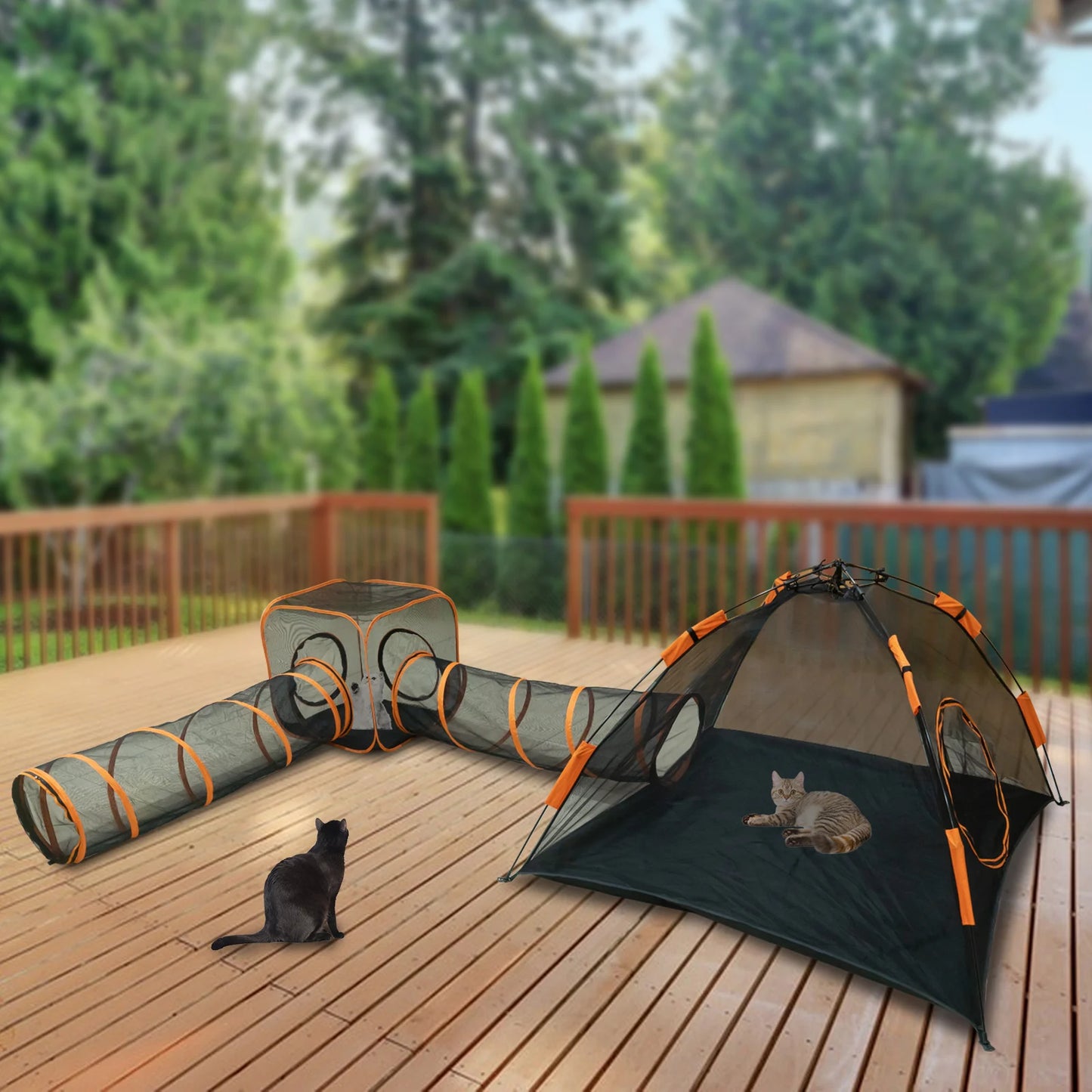 Outdoor Portable Cat Playpen with Cat Tunnel