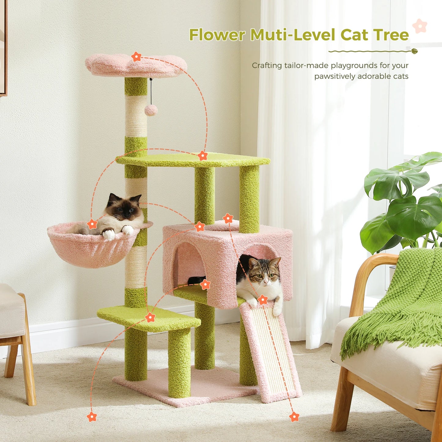 Multi-Level Cat Tower with Covered Scratching Posts