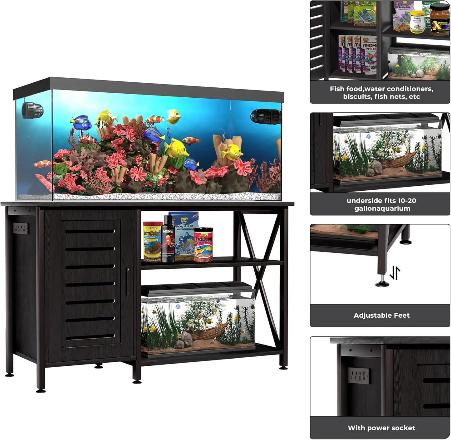 Aquarium Stand with Power Outlets and Cabinet