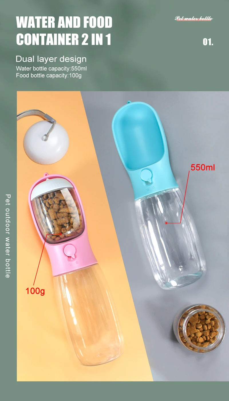 2 in 1 Portable Pet Dog Water and Food Bottle