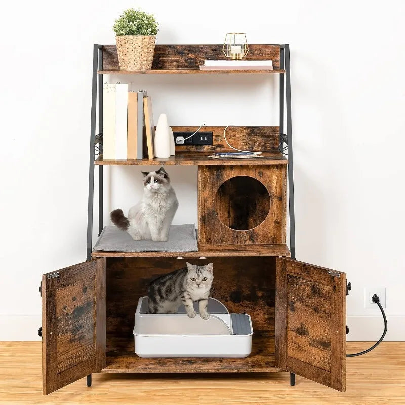 Tall Litter Box Enclosure with 2 Storage Shelves