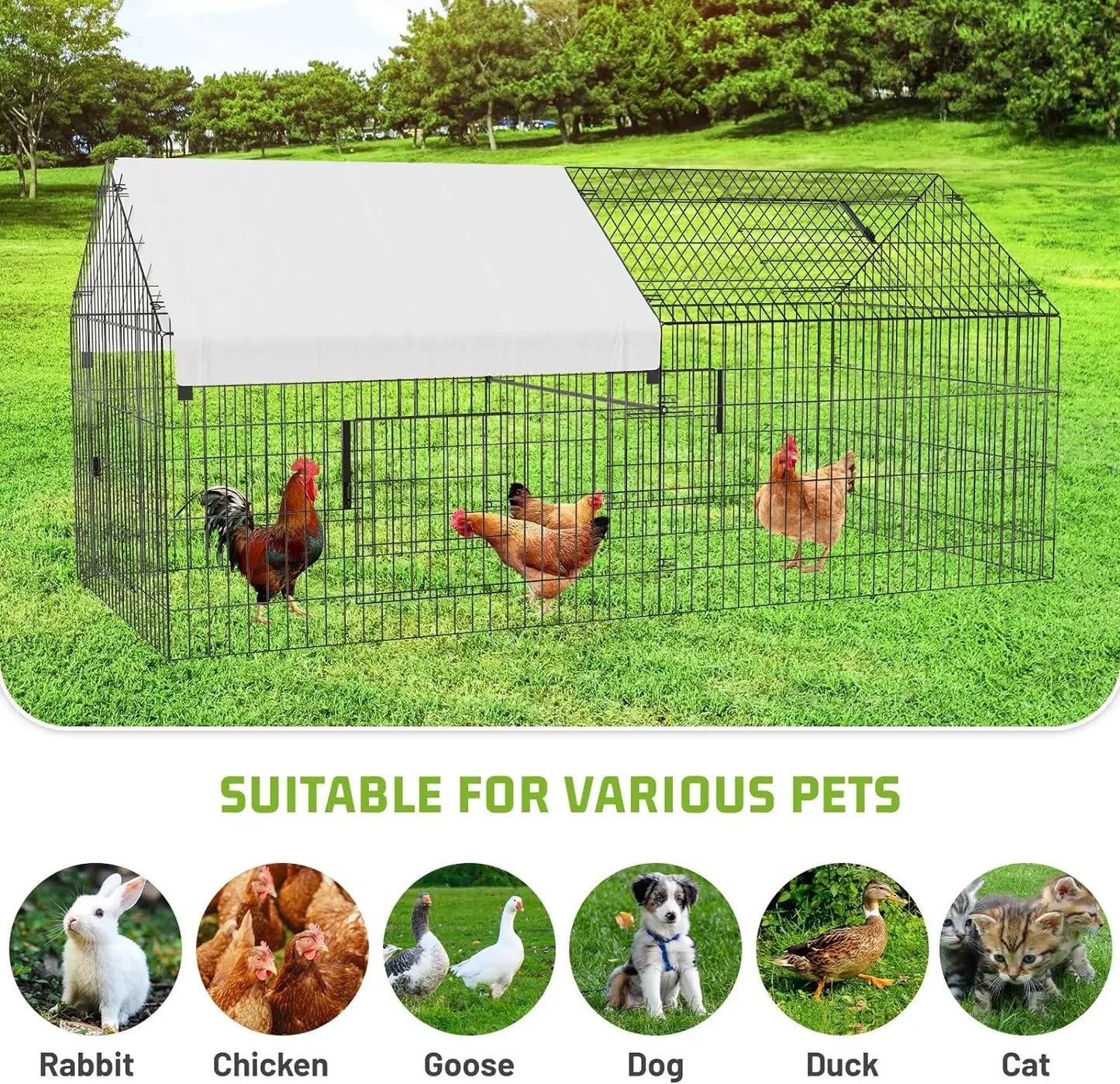 Metal Chicken Run with Waterproof Cover