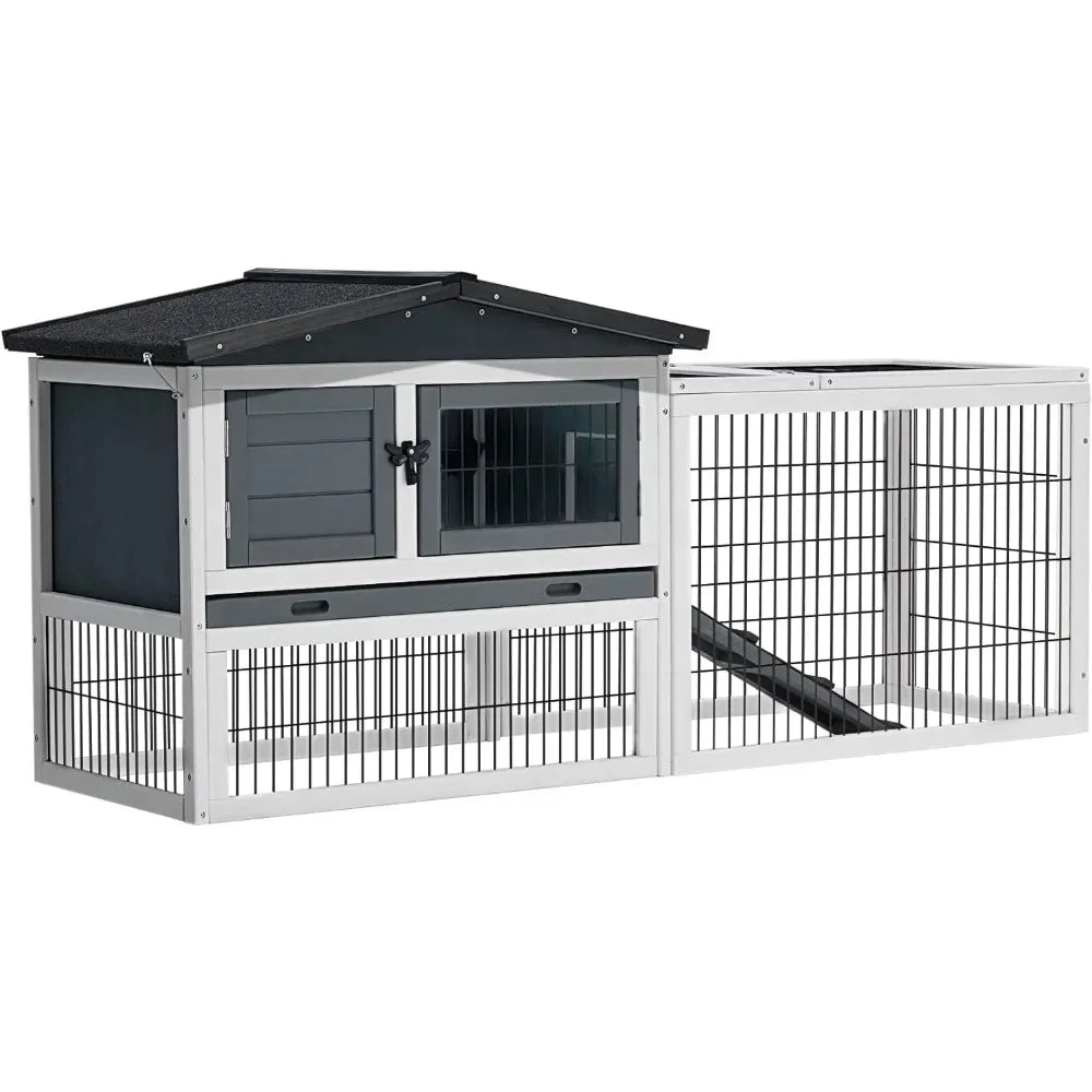 Outdoor Rabbit Cage with 2-Level Area Waterproof Roof