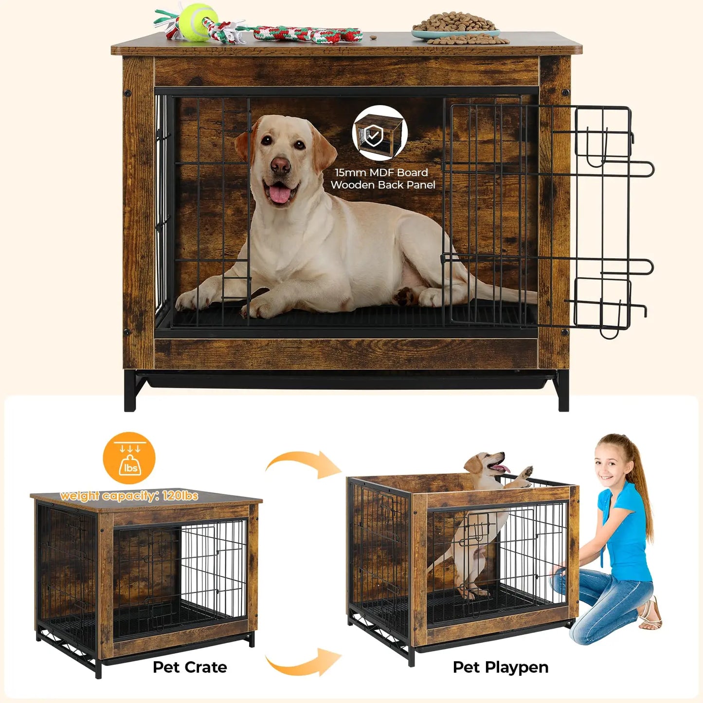 Heavy-Duty Dog Cage w/Pull-Out Removable Tray