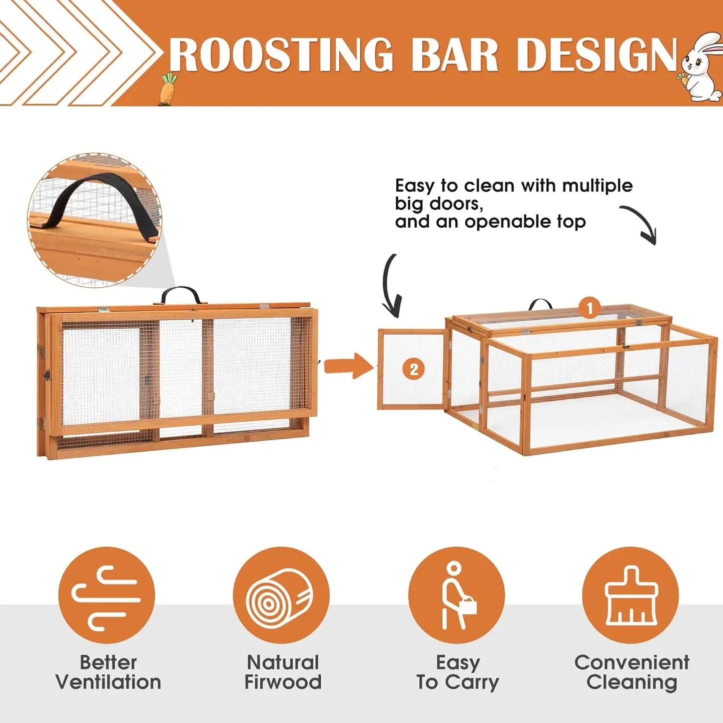 Folding Rabbit Hutch Indoor Outdoor Run with Mesh Cover