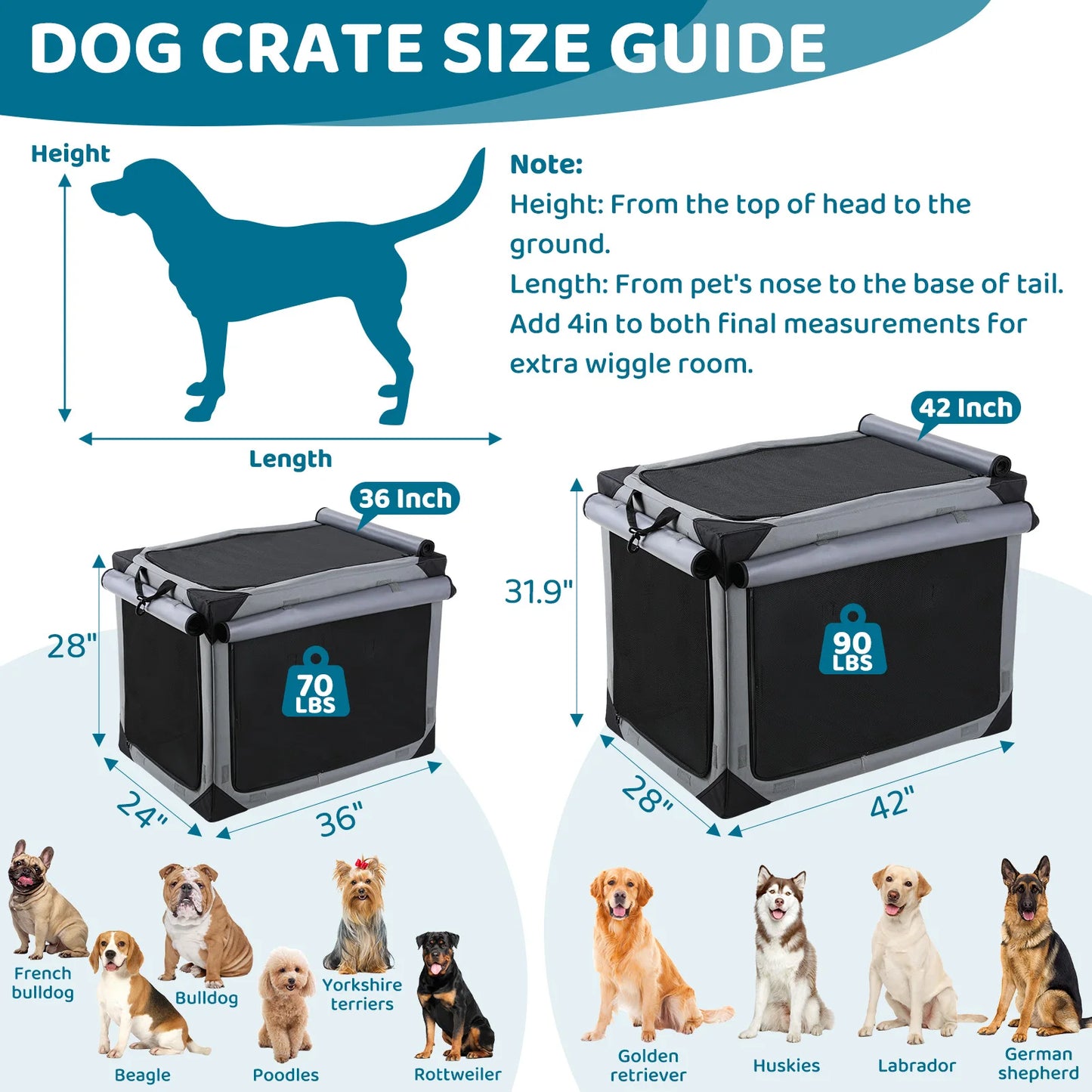 Collapsible Dog Crate, 42" Outdoor Travel Dog Crate