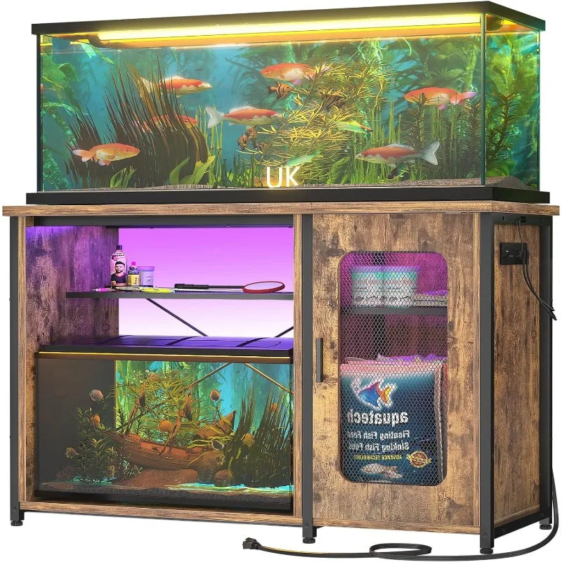 Aquarium Stand with Power Outlets & LED Light