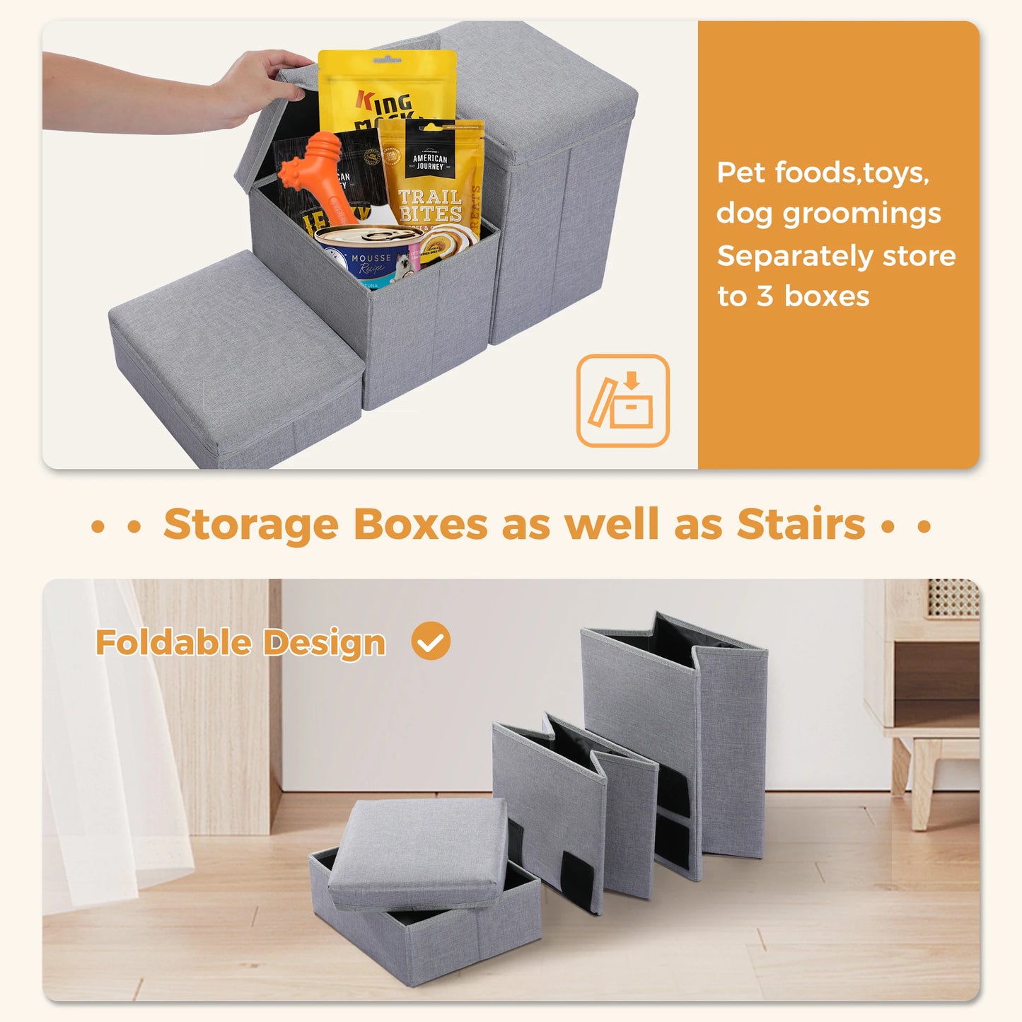 Small Foldable Pet Stairs with Storage Box