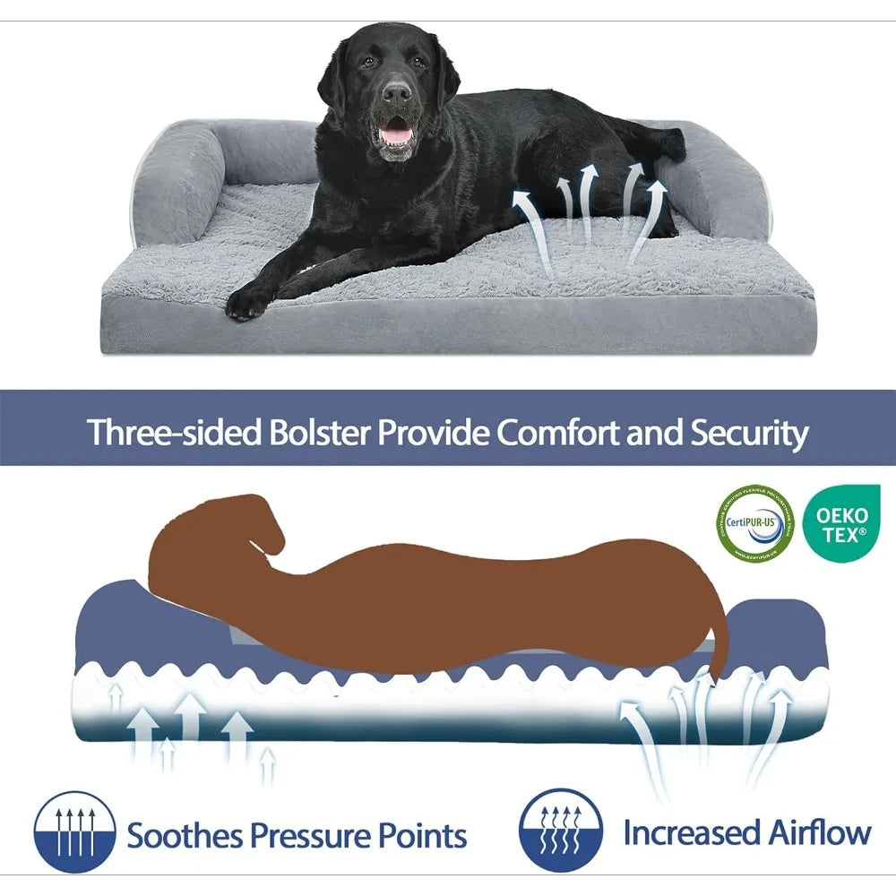 Dog Bed with Bolsters, Removable Washable Cover