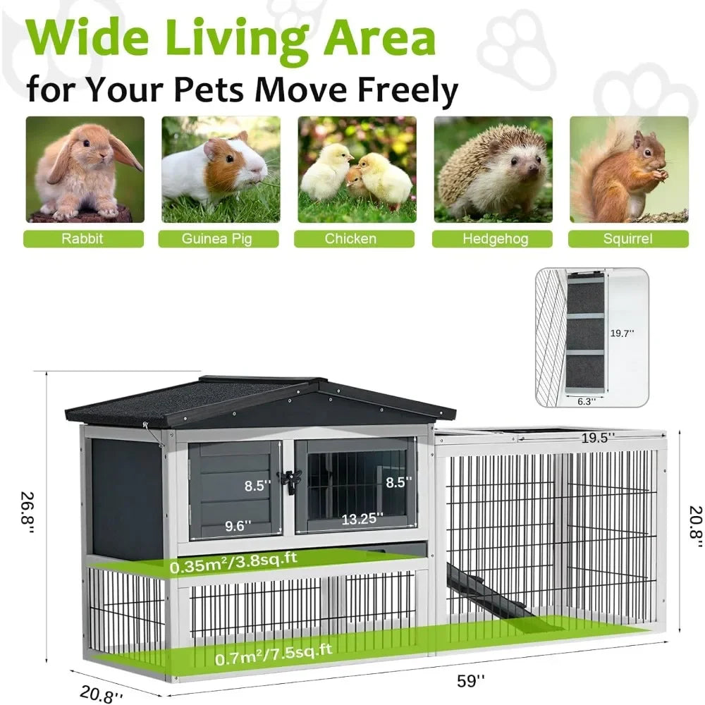 Outdoor Rabbit Cage with 2-Level Area Waterproof Roof