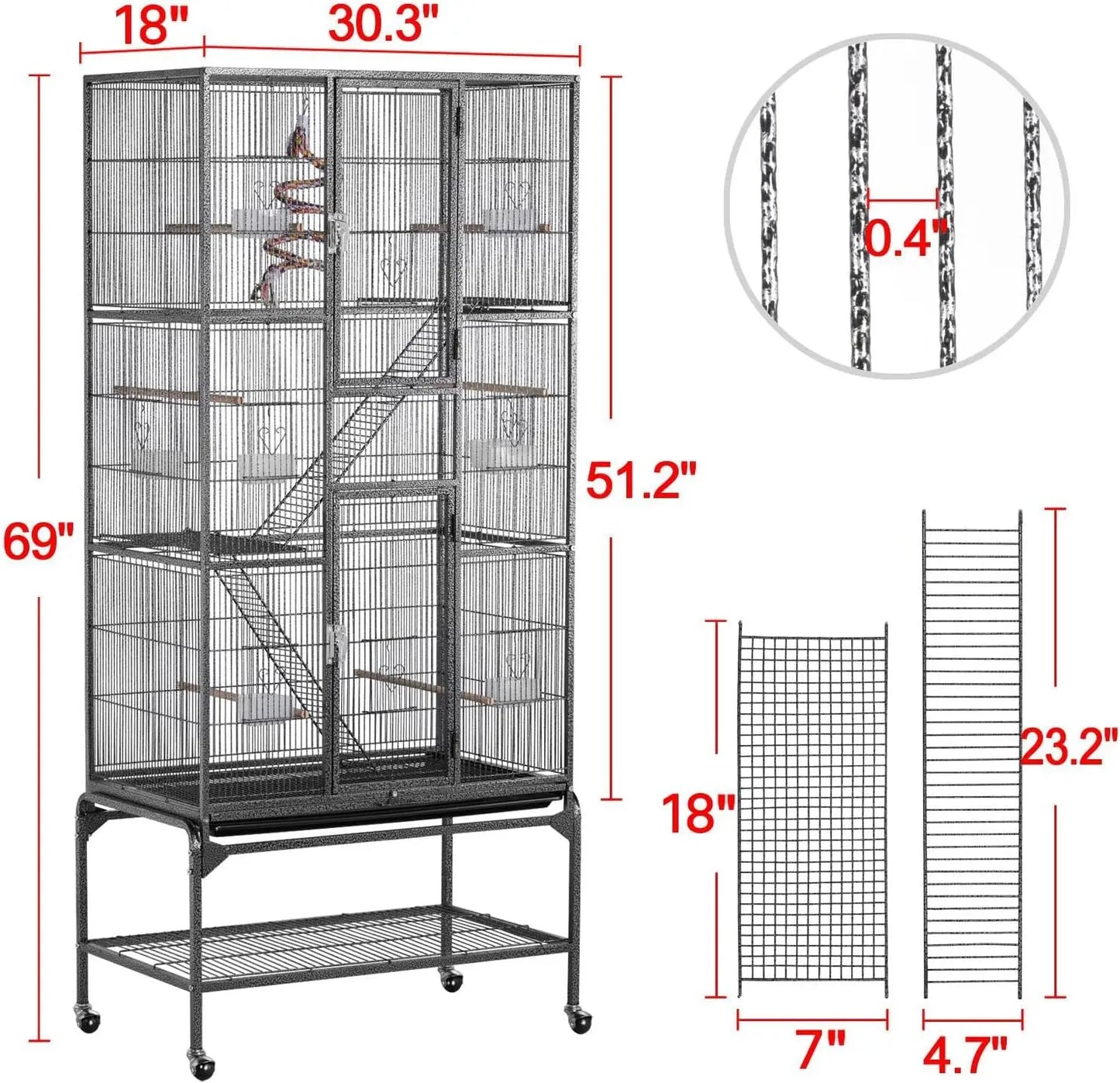 69-Inch Extra Large Metal Bird Cage, Parrot Cage