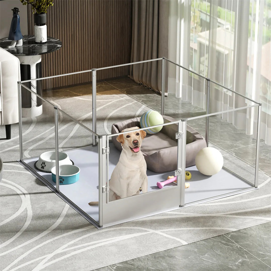 Unique Clear Acrylic Dog Playpen with Waterproof Floor Pad