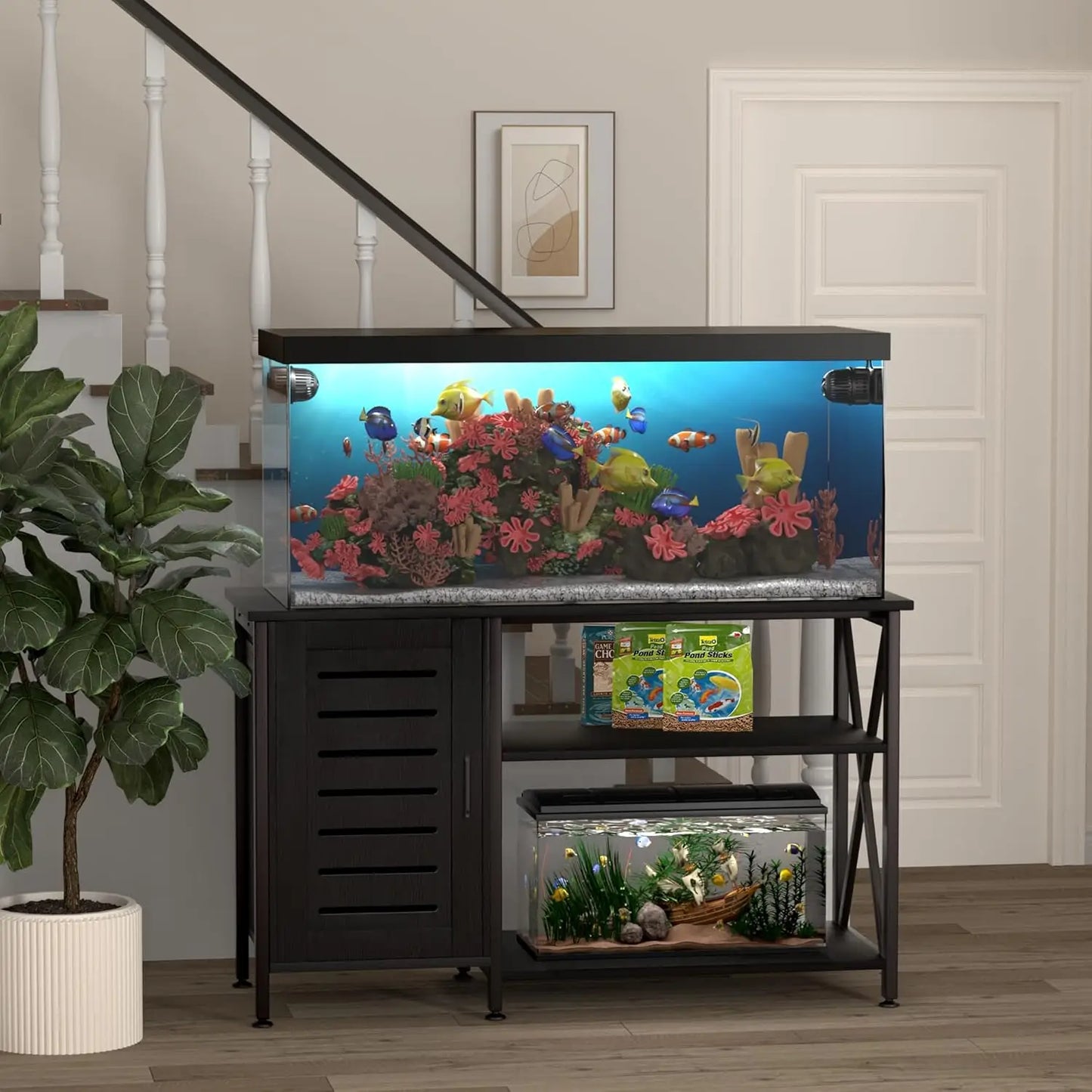 Aquarium Stand with Power Outlets and Cabinet