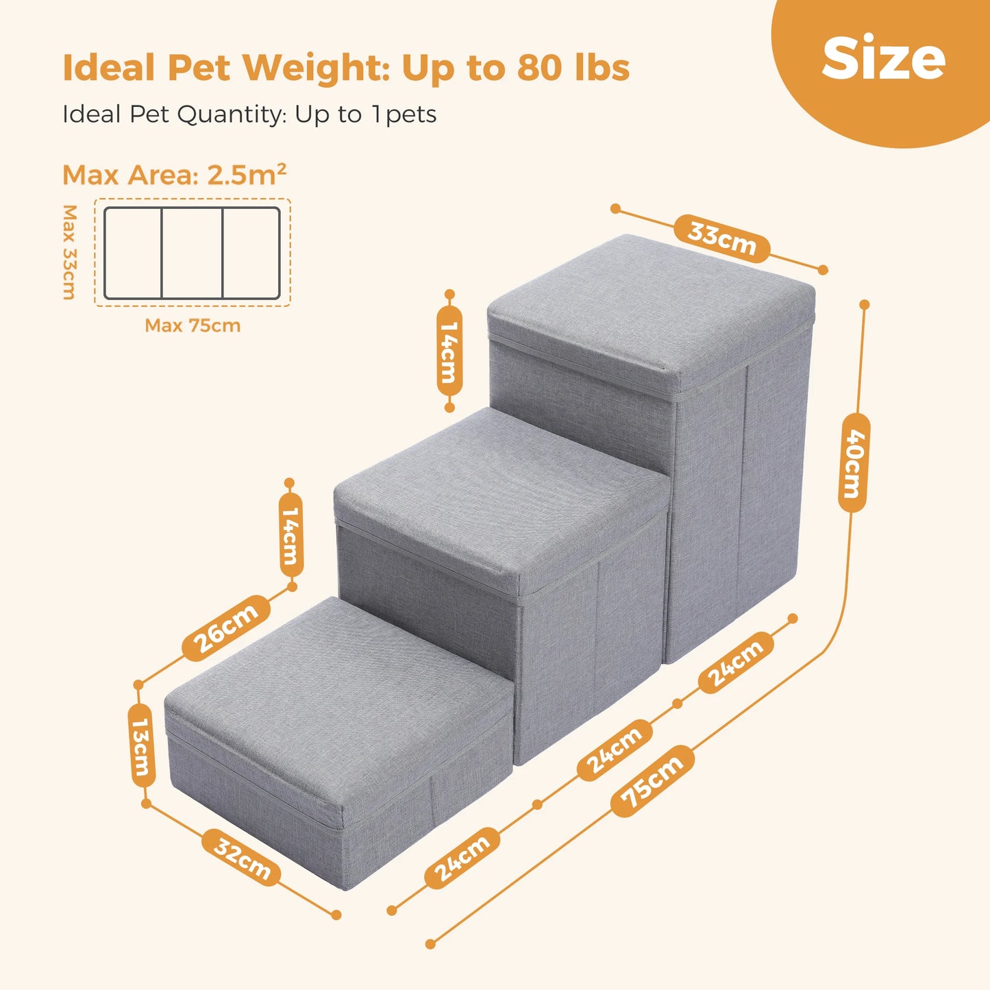 Small Foldable Pet Stairs with Storage Box