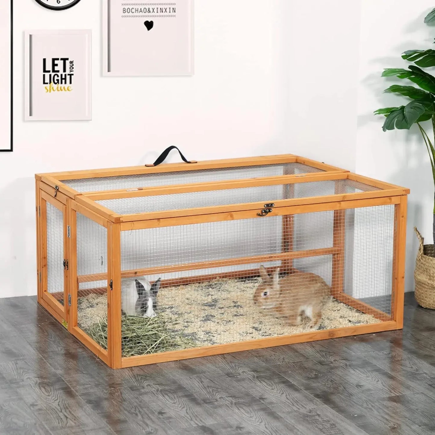 Folding Rabbit Hutch Indoor Outdoor Run with Mesh Cover