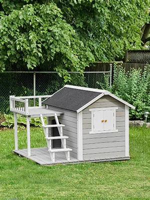 Outdoor Wooden Dog Kennel with Ladder