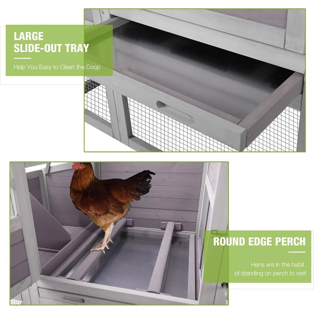 Chicken House Hen Coop w/Ramps, Run, Nesting Box