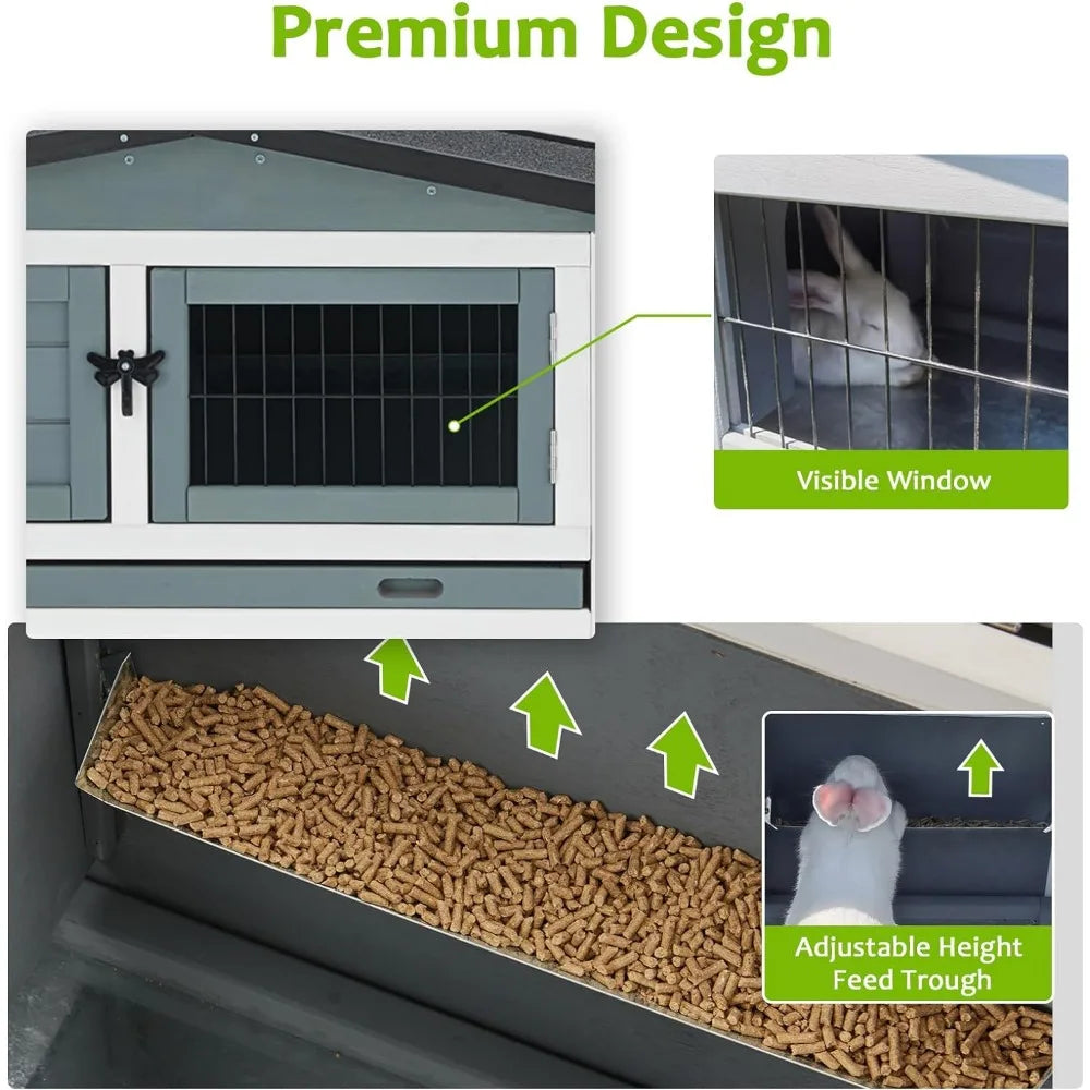 Outdoor Rabbit Cage with 2-Level Area, Waterproof Roof