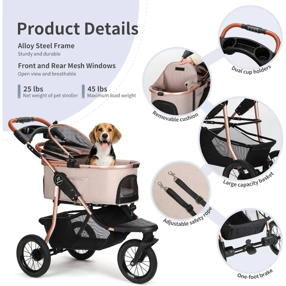 Foldable pet jogging stroller