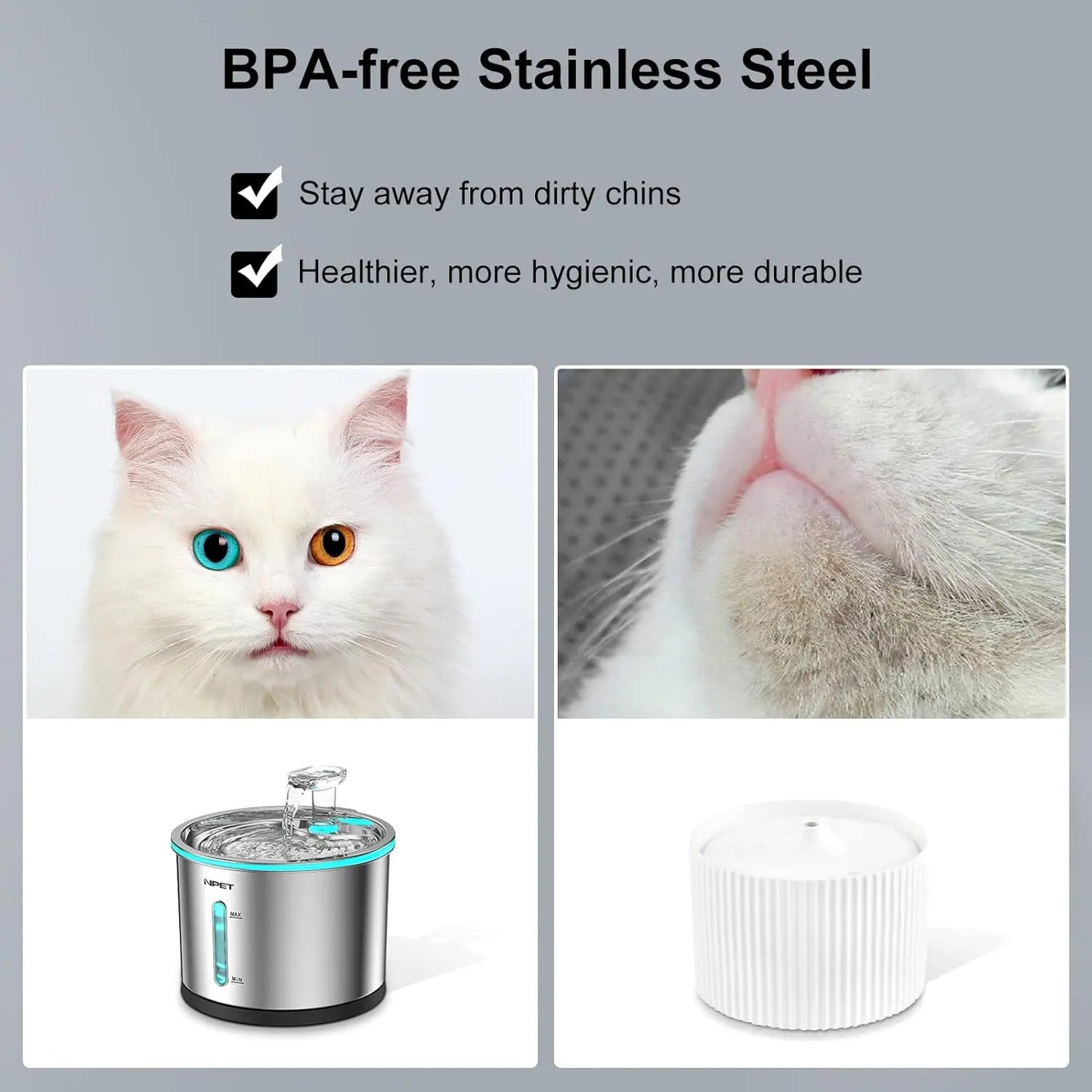 Pet Water Fountain with Visible Window Light for Cats