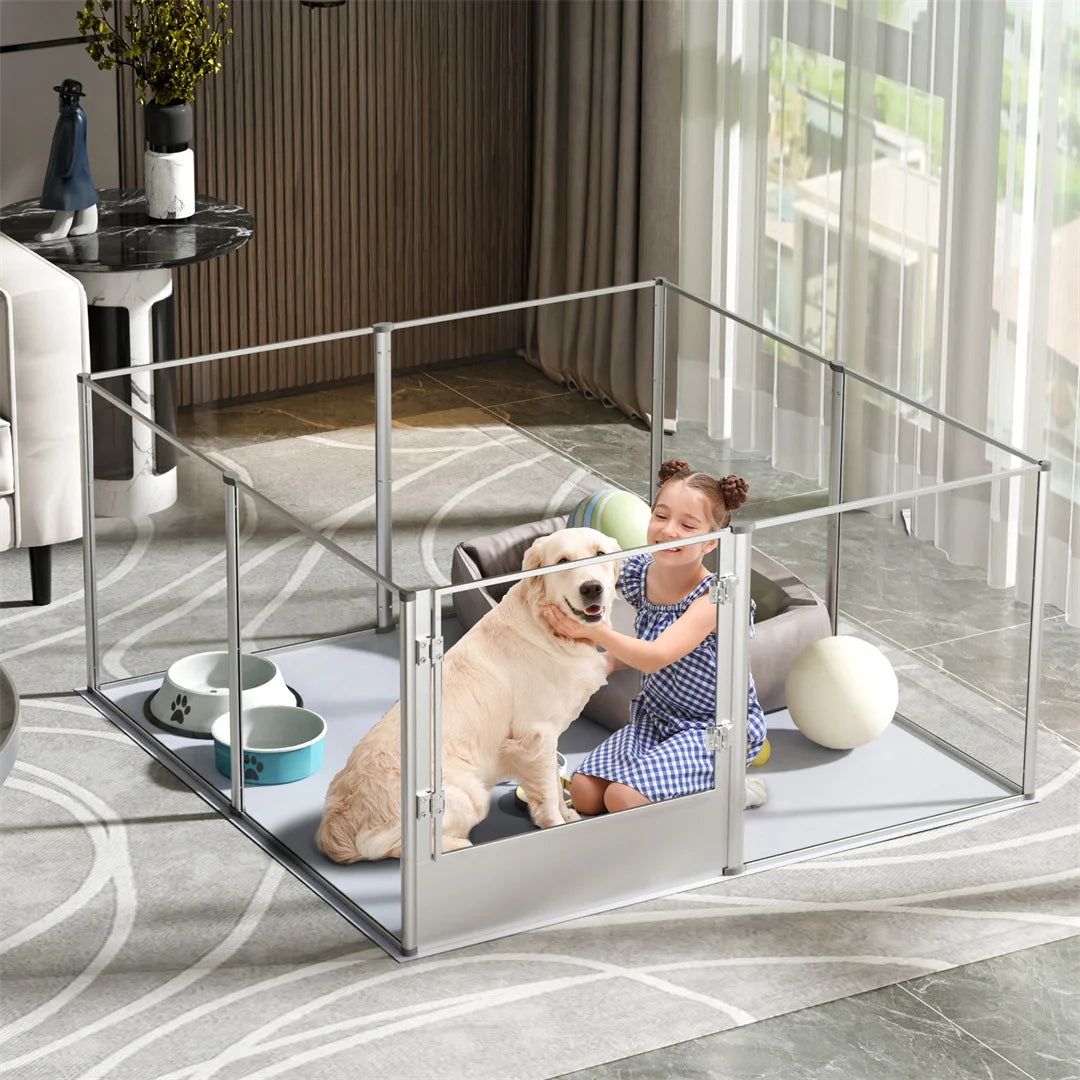 Unique Clear Acrylic Dog Playpen with Waterproof Floor Pad