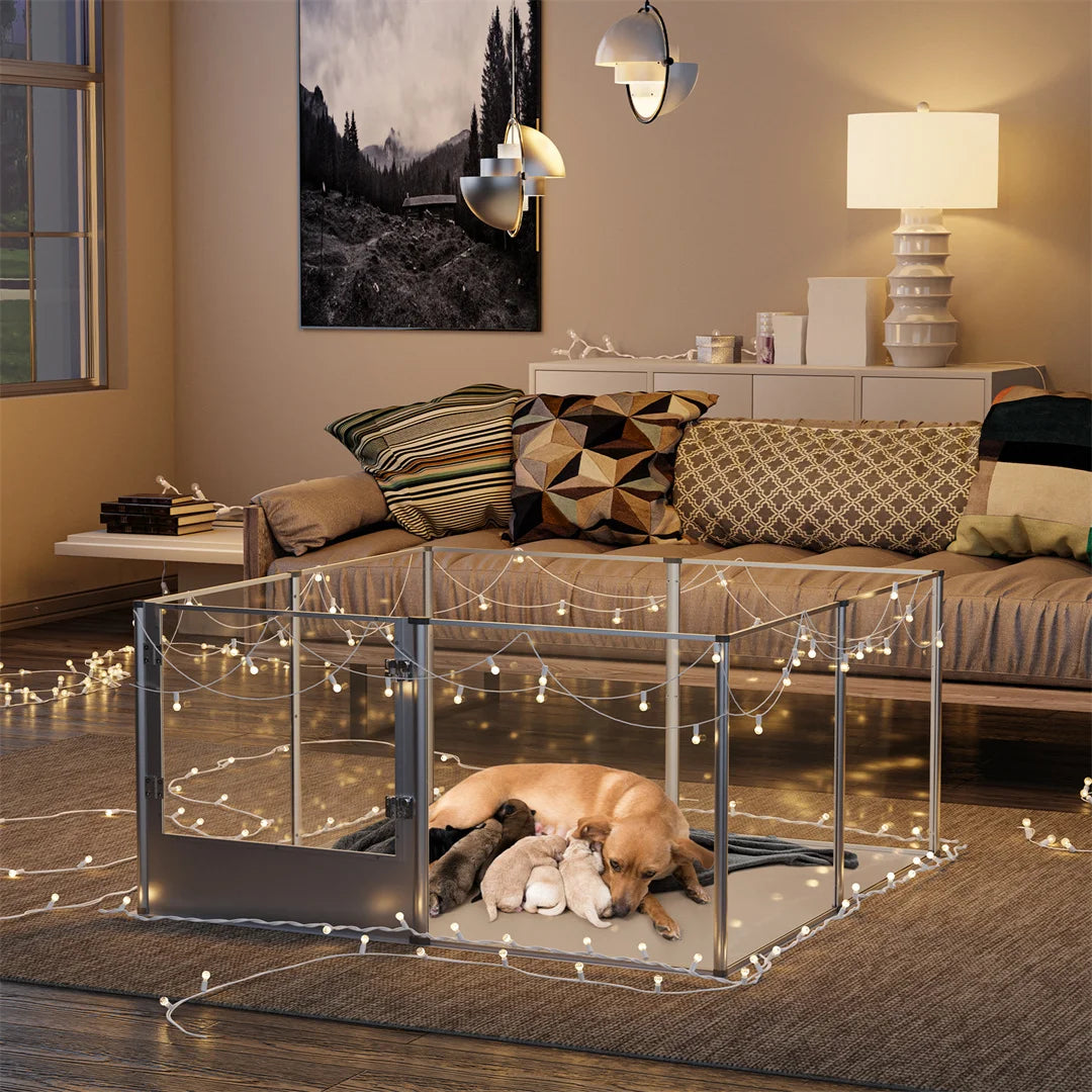 Unique Clear Acrylic Dog Playpen with Waterproof Floor Pad