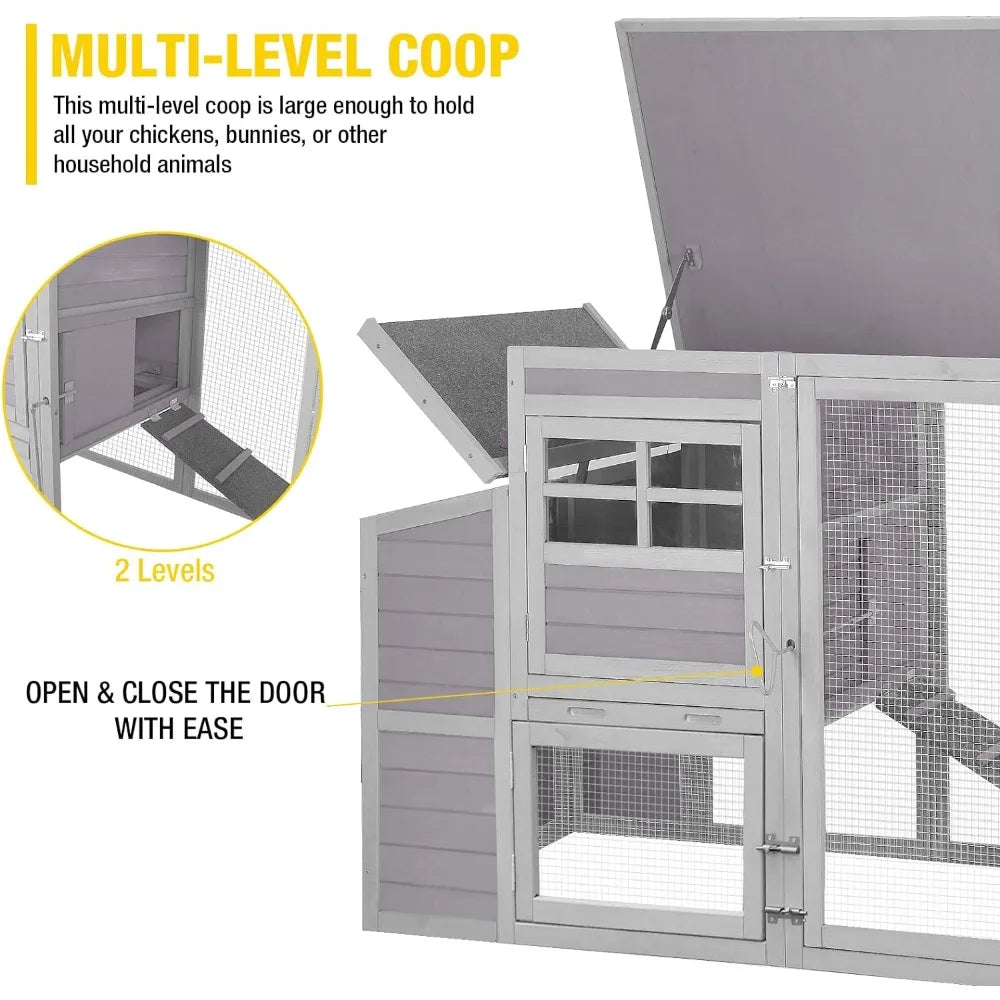 Chicken House Hen Coop w/Ramps, Run, Nesting Box